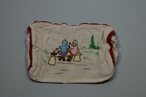 Image of Zippered bag embroidered on front and back, Inuit children at play